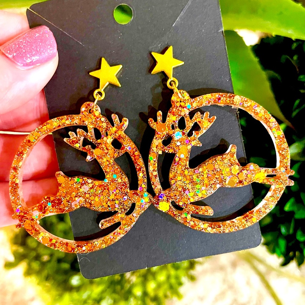 Star Sparkle Acrylic Reindeer Earrings